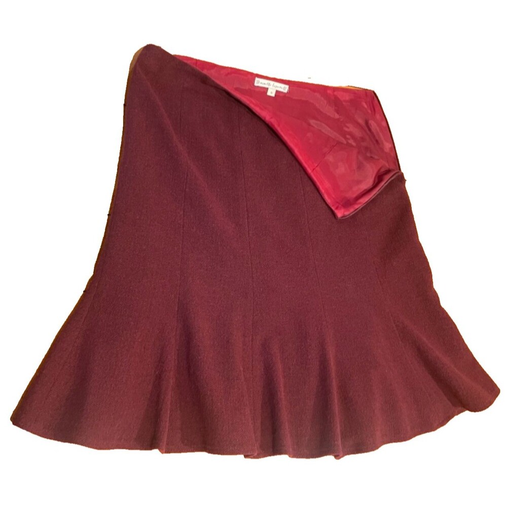 Burgundy Red A-shape Gathered Wool Blend Lined Skirt Women 10 Ruffle Luxury Mob